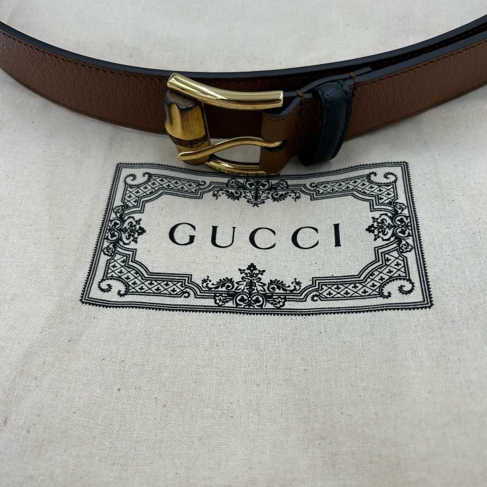Men's Gucci brown leather belt with bamboo buckle size 110 cm/44 inches